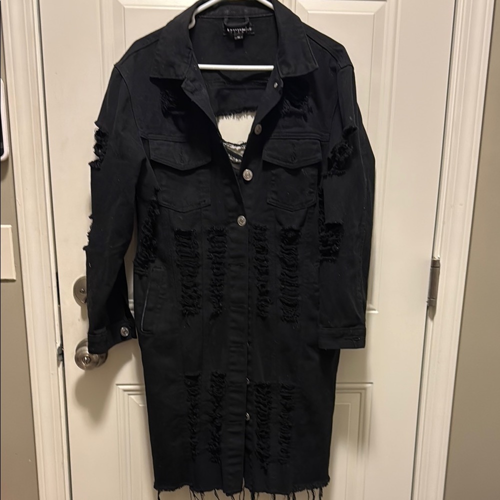 Thrill Black Distressed Jean Jacket